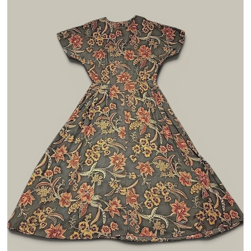 VTG S.L. Fashions Dress Womens 12 Gray Floral Maxi Short Sleeve Made In USA